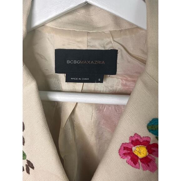 BCBGMaxAzria Embroidered Floral 3/4 Sleeve Cropped Blazer Beige Multi Women's S - Picture 4 of 10